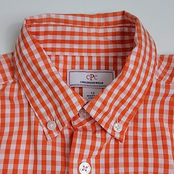 Classic Prep Childrenswear Orange Gingham Checkered Button-down Shirt Boys 12 - Picture 4 of 10